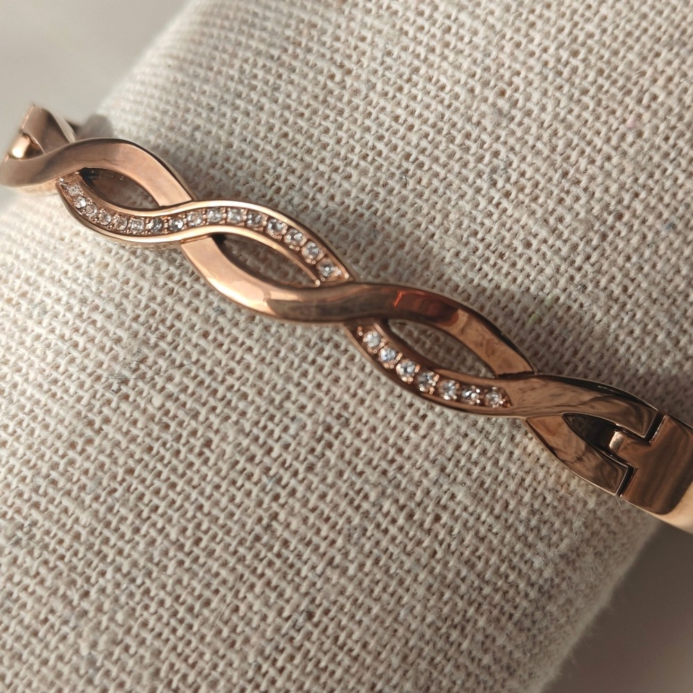Anne Klein New York Rose Gold Tone Pave Crystal Twisted Infinity Bangle Bracelet